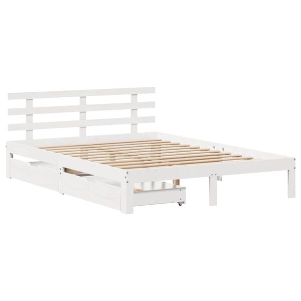 vidaXL Bedframe met lades massief grenenhout wit 140x190 cm