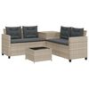 vidaXL Tuinbank met tafel en kussens L-vormig poly rattan lichtgrijs