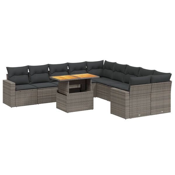 vidaXL 11-delige Loungeset met kussens poly rattan grijs