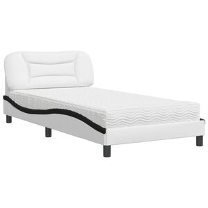 vidaXL Bed met matras "Hvar" kunstleer wit en zwart 100x200 cm