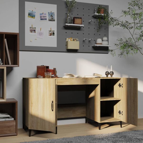 vidaXL Bureau 140x50x75 cm bewerkt hout sonoma eikenkleurig