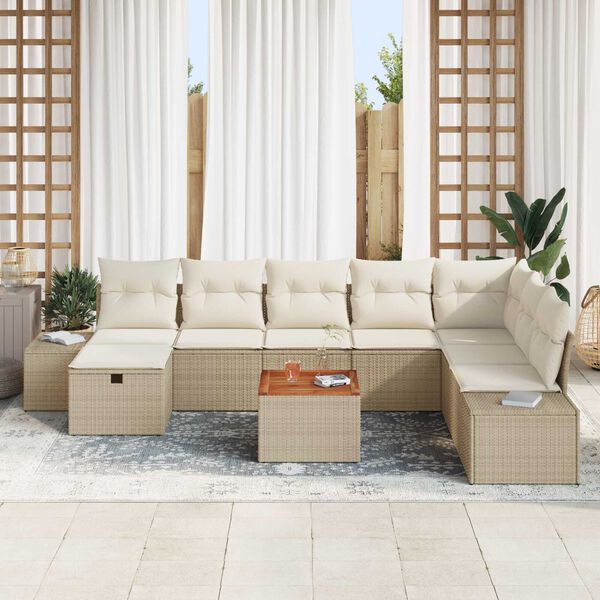 vidaXL Tuin Sofa Set met kussen met opslag 9 pcs Beige Poly riet