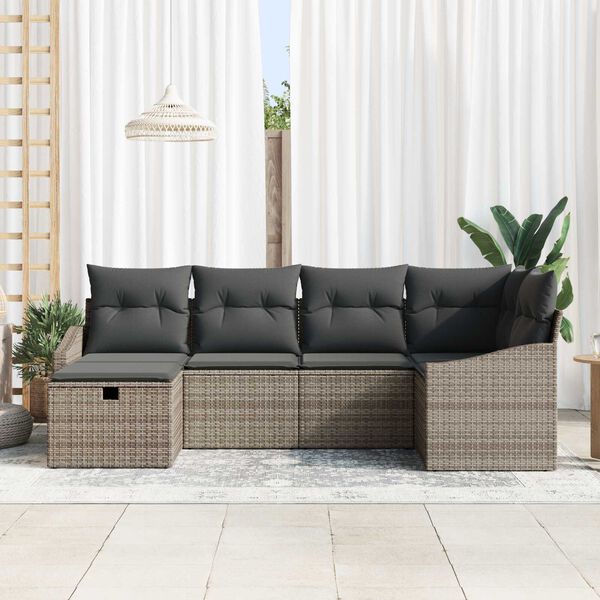 vidaXL Bankstel met kussen 7 pcs poly rattan