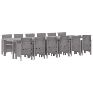 vidaXL Tuin Eetset 13 pcs Lichtgrijs Polt riet