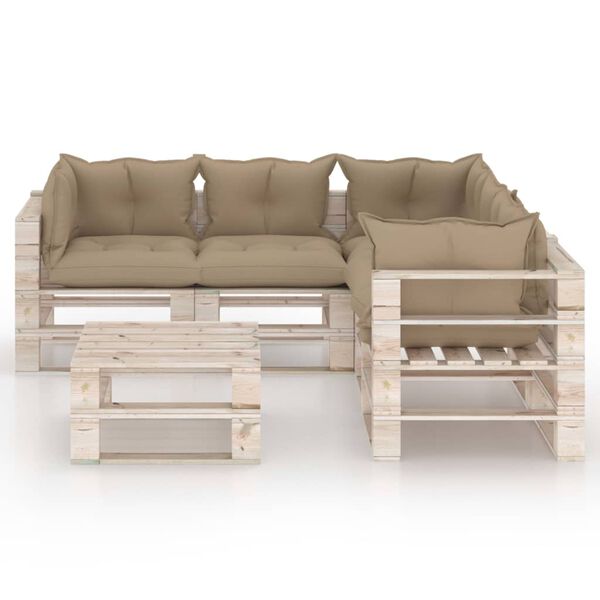 vidaXL 6-delige Loungeset met kussens pallet grenenhout