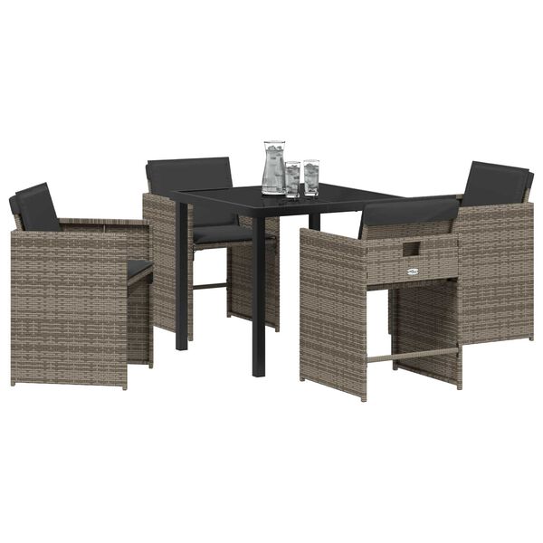 vidaXL Tuin eettafelset met kussen 5 pcs Grijs poly rattan
