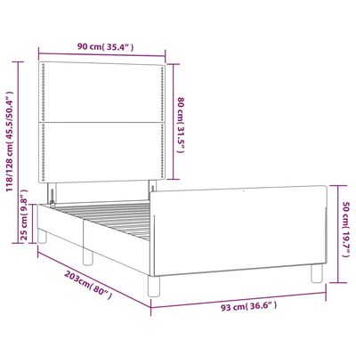 vidaXL Bedframe met hoofdbord kunstleer grijs 90x200 cm