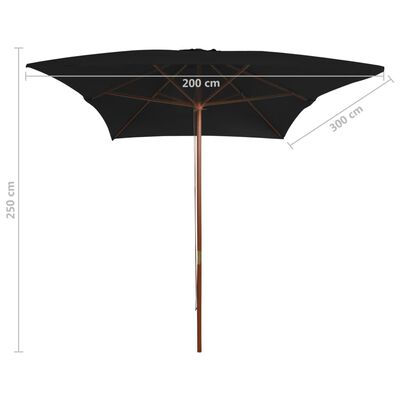 vidaXL Parasol met houten paal 200x300 cm zwart