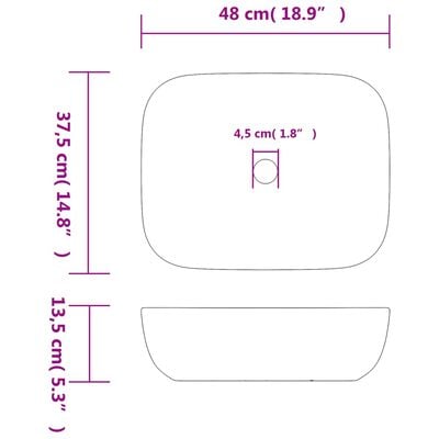 vidaXL Opzetwasbak rechthoekig 48x37,5x13,5 cm keramiek zwart