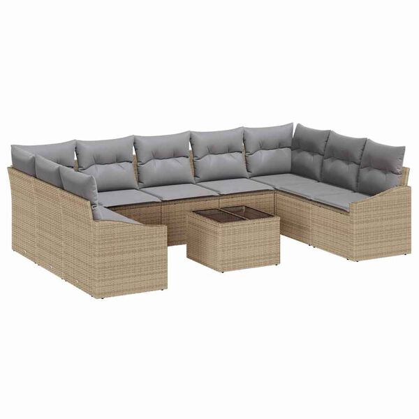 vidaXL Tuin Sofa Set met kussen 9 pcs Beige en Licht Grijs poly rattan
