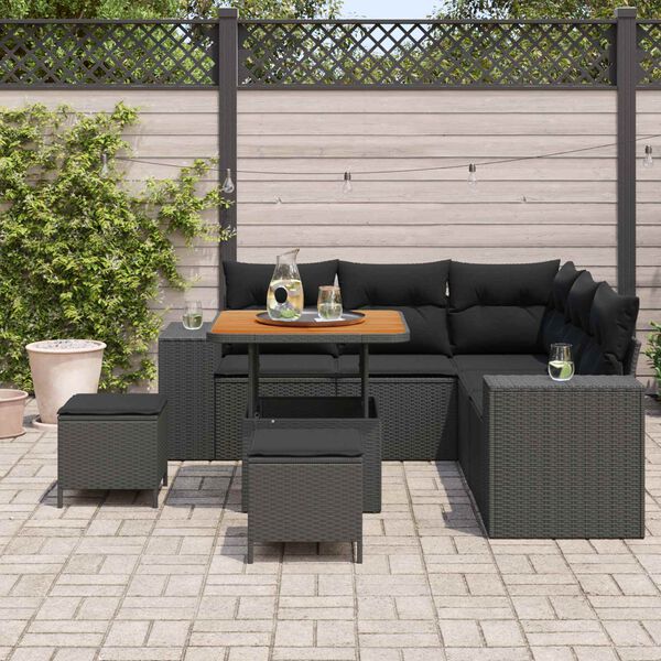vidaXL Tuin Sofa Set met kussen 8 pcs Zwart poly rattan