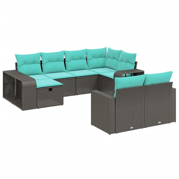 vidaXL 11-delige Loungeset met kussens poly rattan grijs