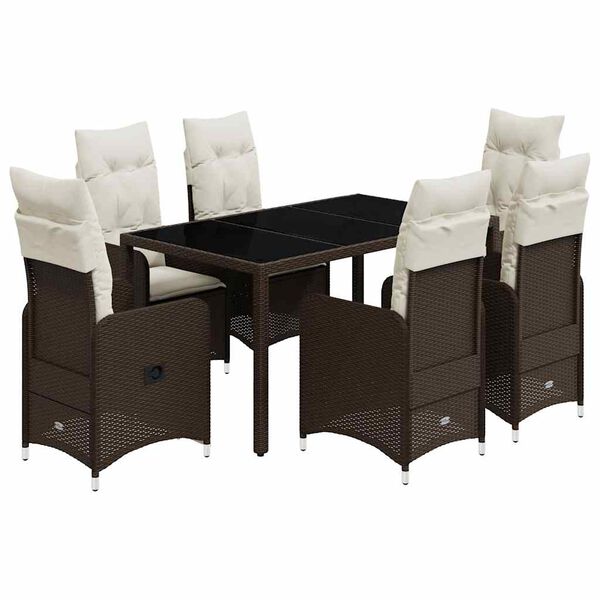 vidaXL 7-delige Bistroset met kussens poly rattan bruin
