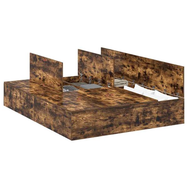 vidaXL Opbergbedframe Gerookt eiken 135 x 190 cm Bewerkt hout