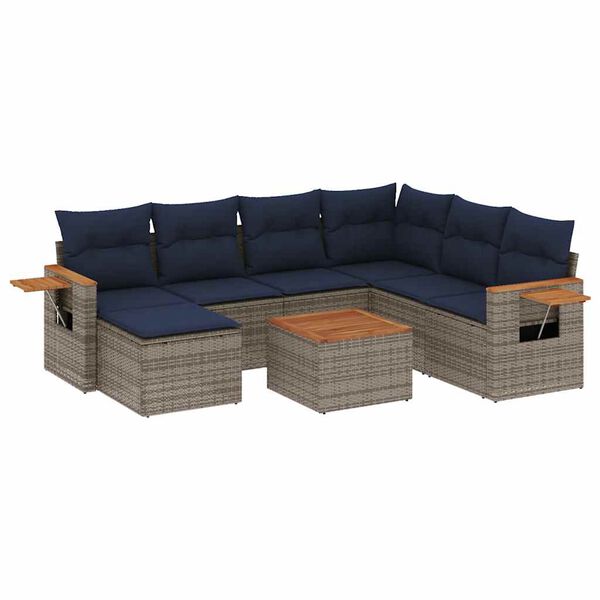 vidaXL 8-delige Loungeset met kussens poly rattan grijs