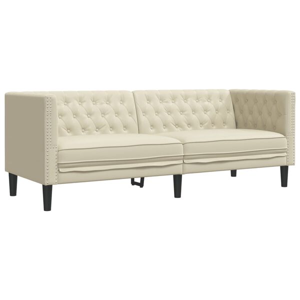 vidaXL 3-delige Loungeset Chesterfield-stijl kunstleer crèmekleurig