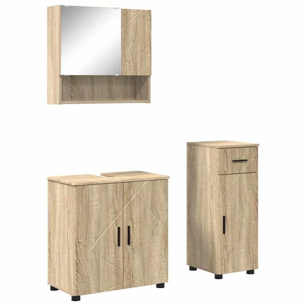 vidaXL Badkamermeubelset 3 pcs Sonoma Eiken Bewerkt hout & Metaal