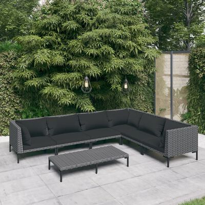 vidaXL 7-delige Loungeset met kussens poly rattan donkergrijs