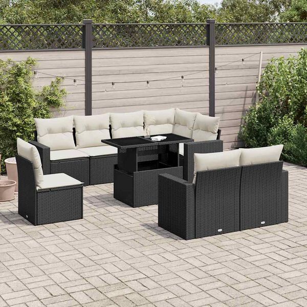 vidaXL 9-delige Loungeset met kussens poly rattan zwart