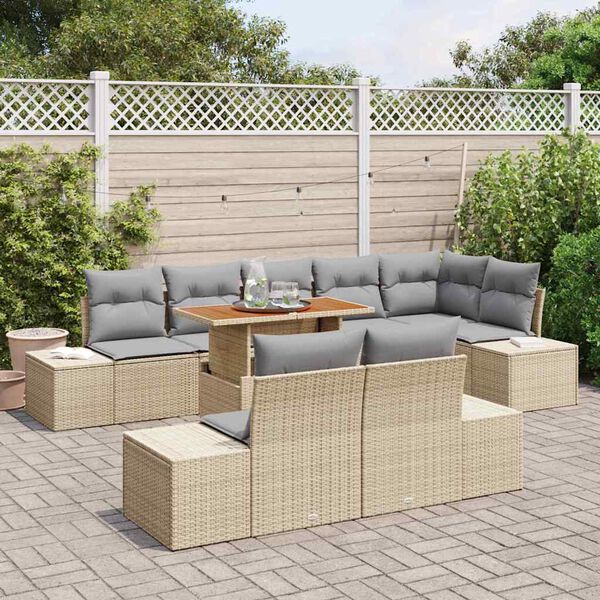 vidaXL Tuin Eetset met kussen met kussen 9 pcs Beige en Grijs
