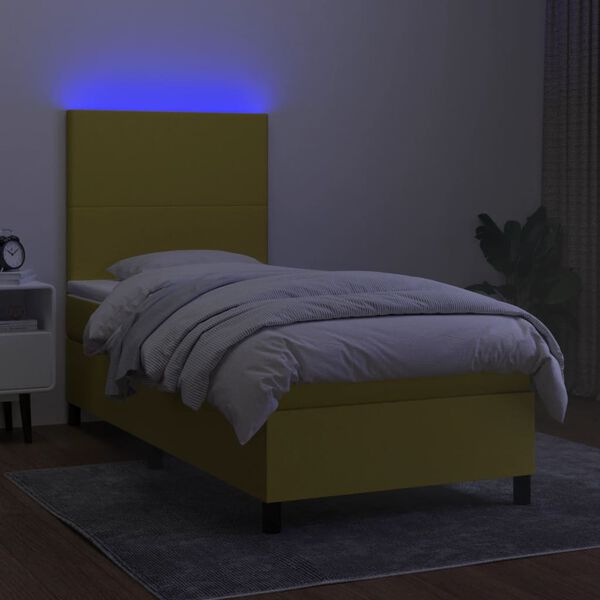 vidaXL Boxspring met matras en LED stof groen 90x200 cm