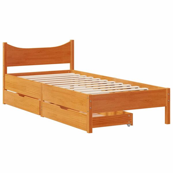vidaXL Bedframe met lades massief grenenhout wasbruin 90x200 cm