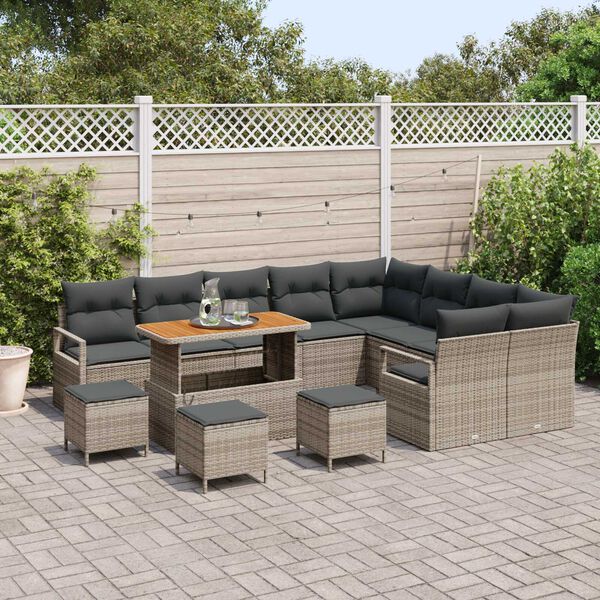 vidaXL Tuin Sofa Set met kussen 13 pcs Grijs Poly riet