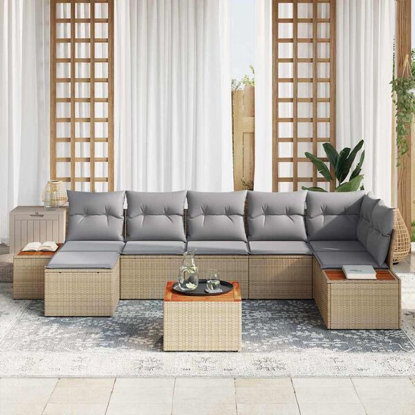 vidaXL Tuin Sofa Set met kussen 8 pcs Beige poly rattan