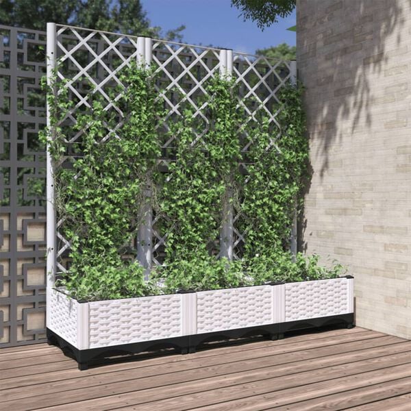 vidaXL Plantenbak met trellis wit 120x40x121,5 cm PP