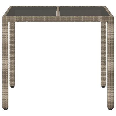 vidaXL Tuintafel met glazen blad 90x90x75 cm poly rattan grijs