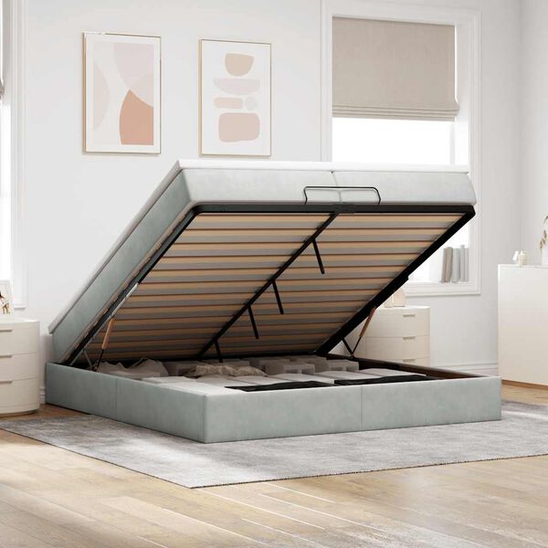vidaXL Ottoman bed met matrassen 200x200cm fluweel lichtgrijs