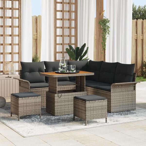 vidaXL Tuin Sofa Set met kussen met opslag met kussen 8 pcs Grijs