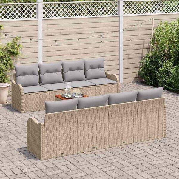 vidaXL Tuinbankenset met opslag 9 pcs Beige en Licht Grijs poly rattan