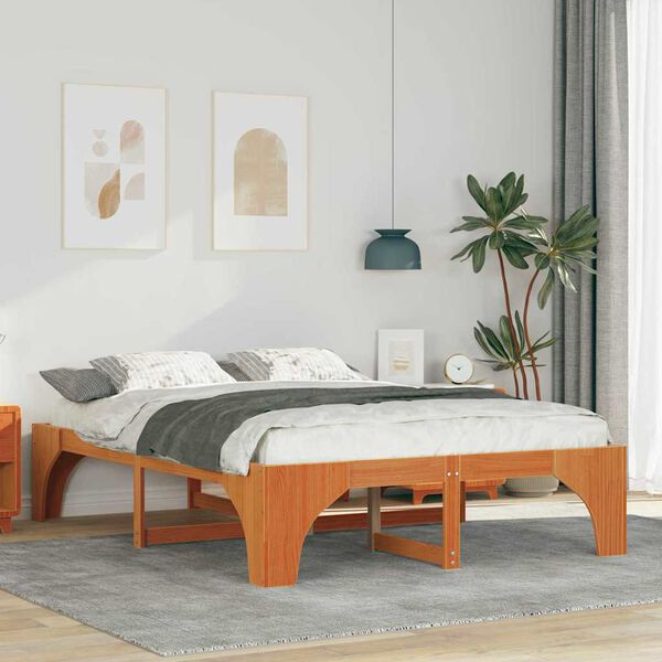 vidaXL Bedframe Bruin 140 x 200 cm Massief grenenhout