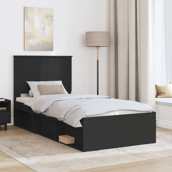 vidaXL Bedframe met hoofdeinde Zwart 90 x 190 cm Massief grenenhout