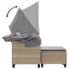vidaXL Tuinbank 2-zits met luifel en voetenbanken poly rattan beige
