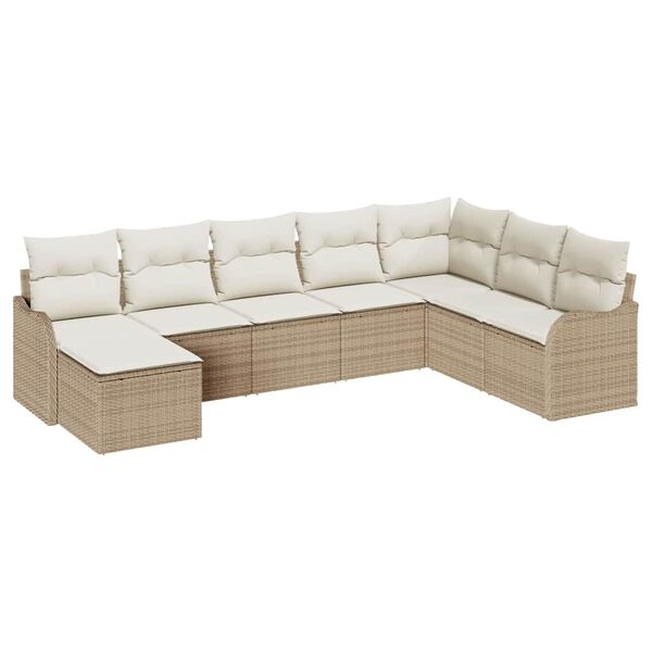 vidaXL Tuin Sofa Set met kussen 8 pcs Beige en wit Poly riet