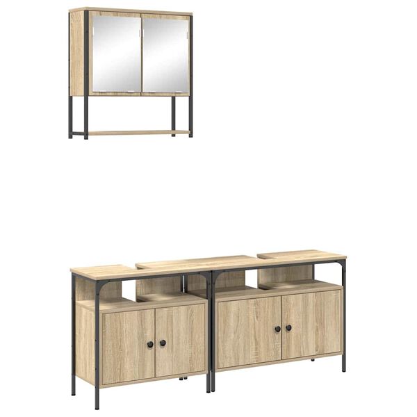 vidaXL Badkamermeubelset 3 pcs Bruin 80 x 30 x 60 cm Bewerkt hout