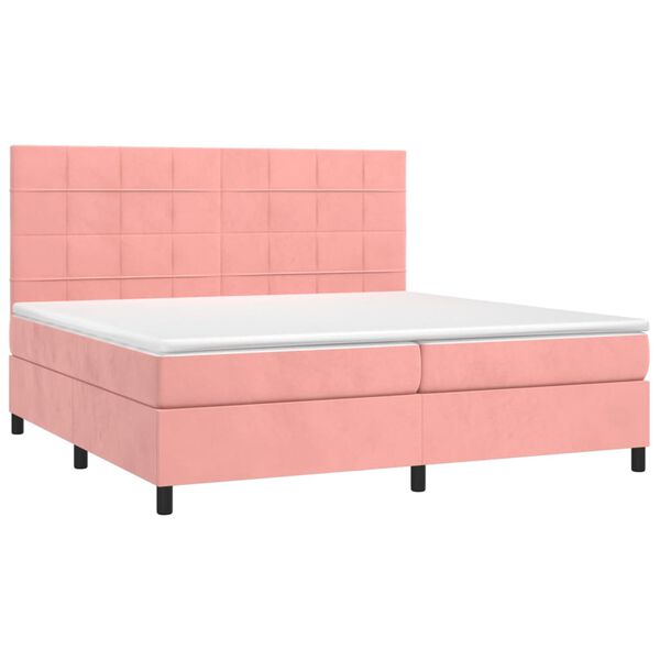 vidaXL Boxspring met matras en LED fluweel roze 200x200 cm