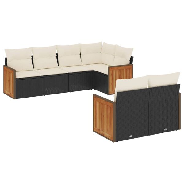vidaXL 7-delige Loungeset met kussens poly rattan zwart