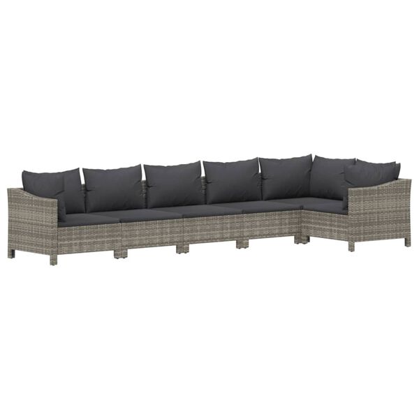 vidaXL 6-delige Loungeset met kussens poly rattan grijs