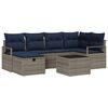vidaXL Bankstel met kussen met opslag Grijs en Marineblauw poly rattan