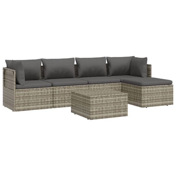 vidaXL 6-delige Loungeset met kussens poly rattan grijs