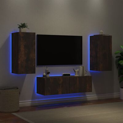 vidaXL 3-delige tv-wandmeubelset met LED-verlichting gerookt eiken