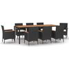vidaXL 9-delige Tuinset poly rattan zwart