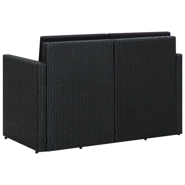 vidaXL Tuinbank 2-zits met kussens poly rattan zwart