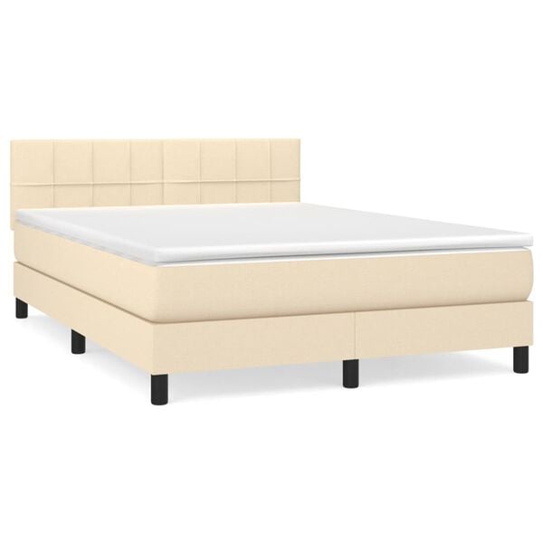 vidaXL Boxspring met matras stof crèmekleurig 140x200 cm