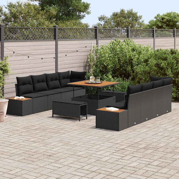 vidaXL Tuinbankenset 11 pcs Zwart poly rattan