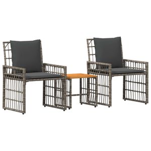 vidaXL Buitenmeubelset 3 st Zwart en Donkergrijs Staal en Poly Rattan