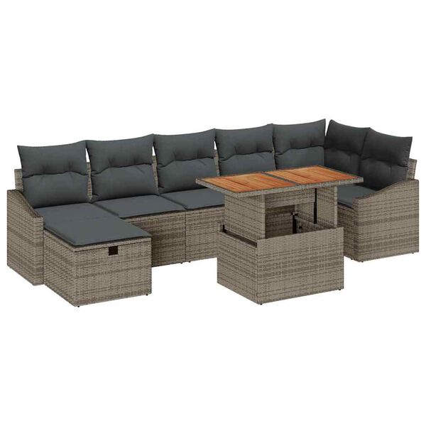 vidaXL Tuin Sofa Set met kussen met opslag 8 pcs Grijs Poly riet